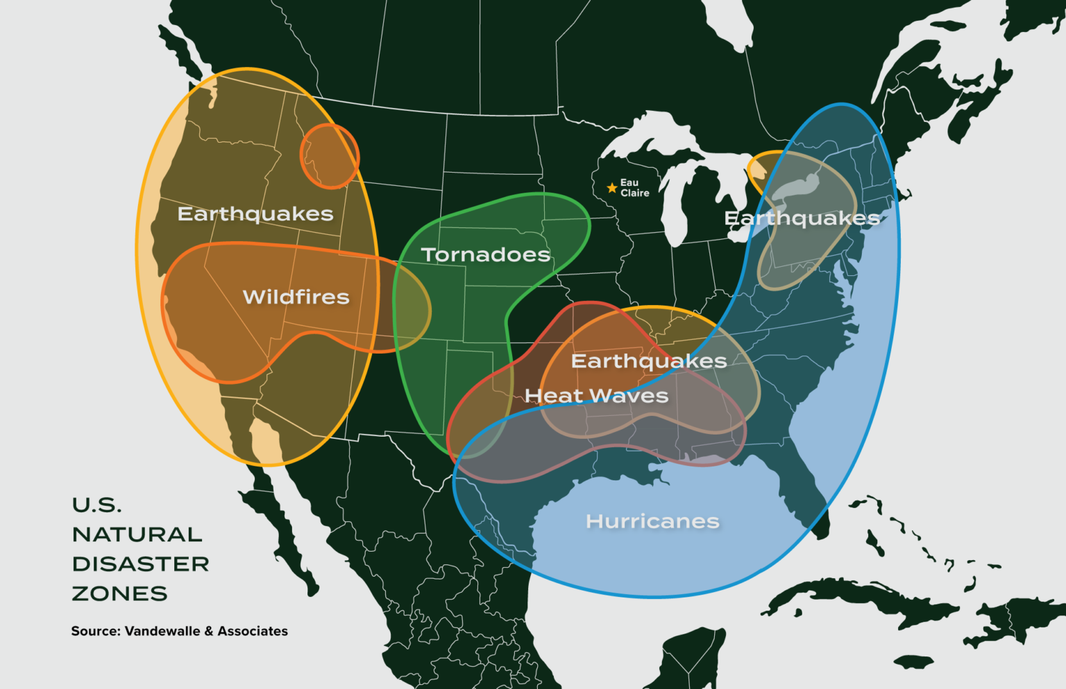 United States map highlighting natural disaster zones where Mavirus Group provides rapid response