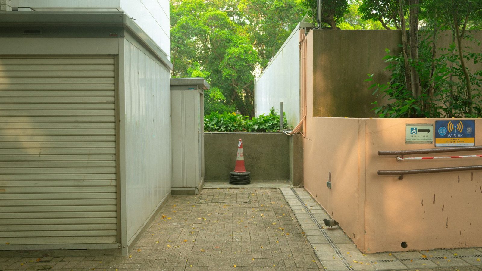 A walkway ramp leading to a building entrance