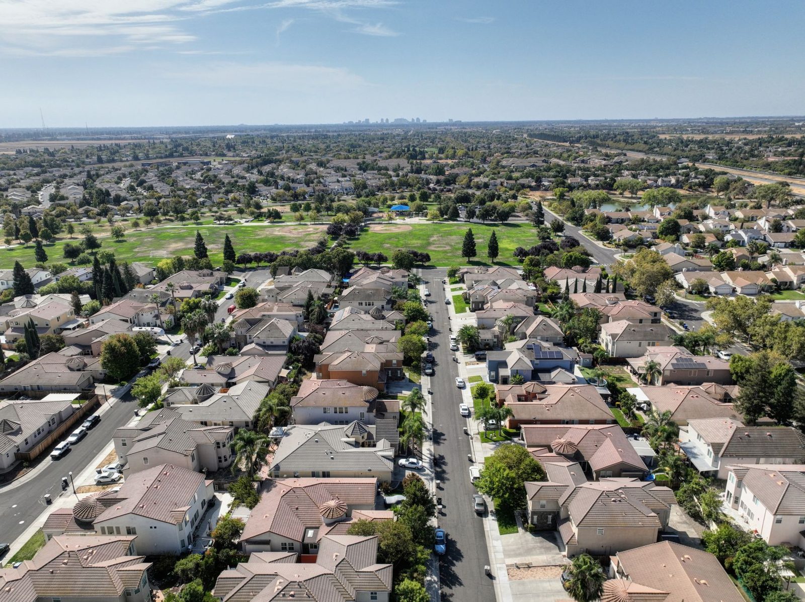 Suburban neighborhoods from above near Fresno