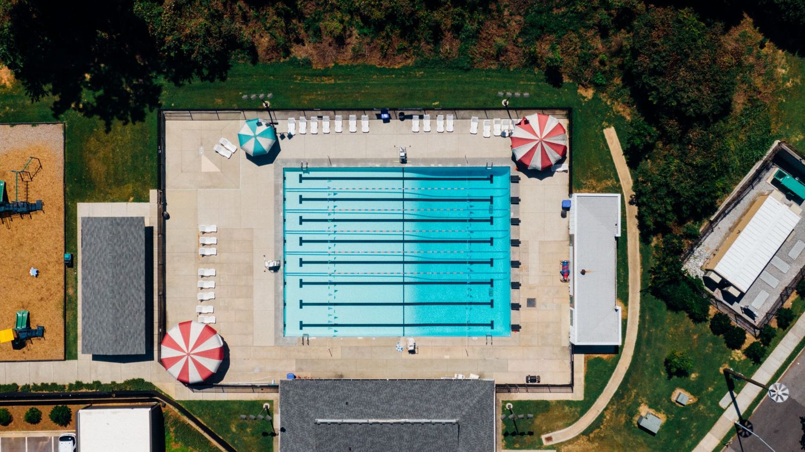 A community pool and center from above
