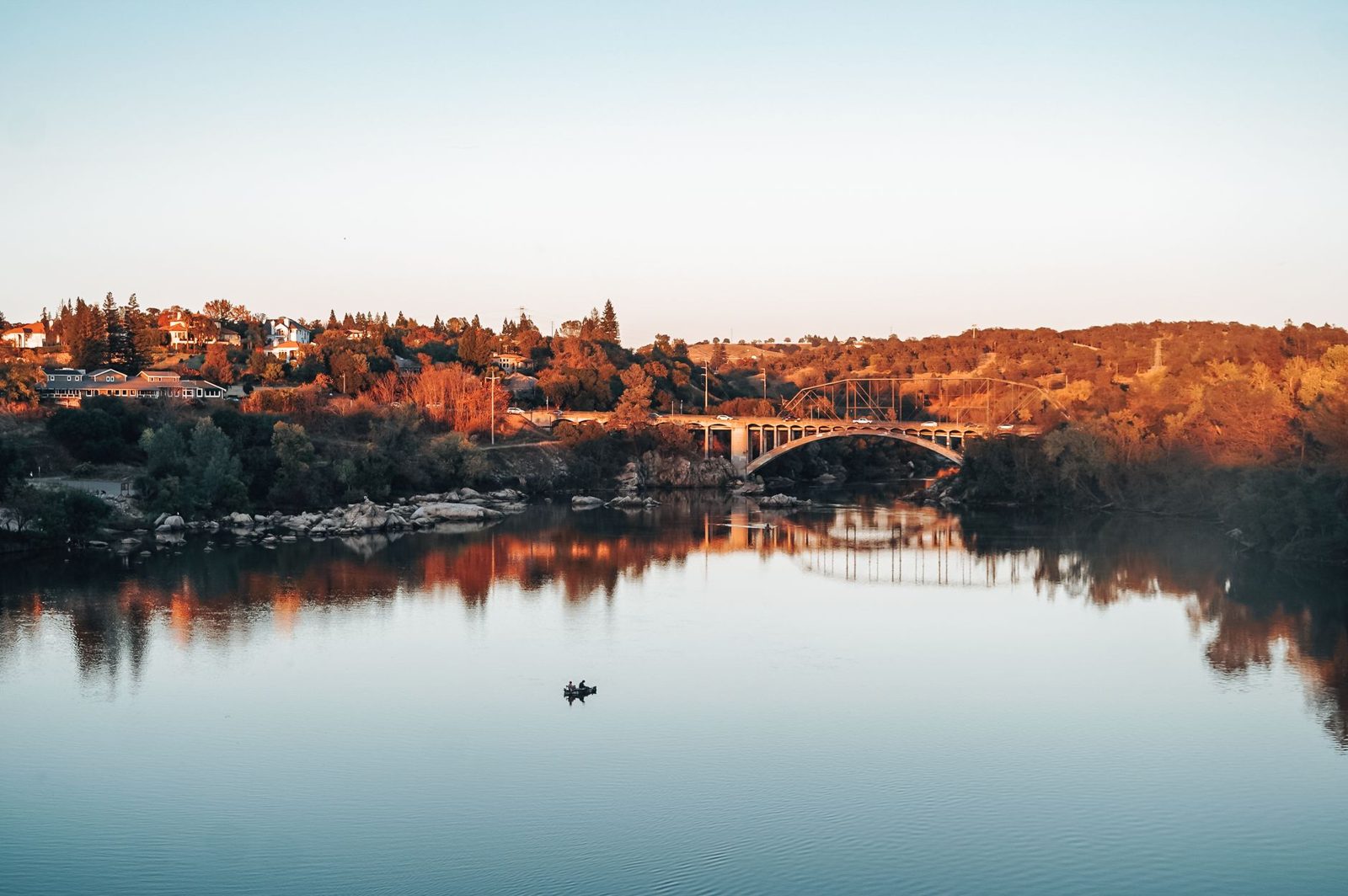 Folsom area river and bridges at sunrise