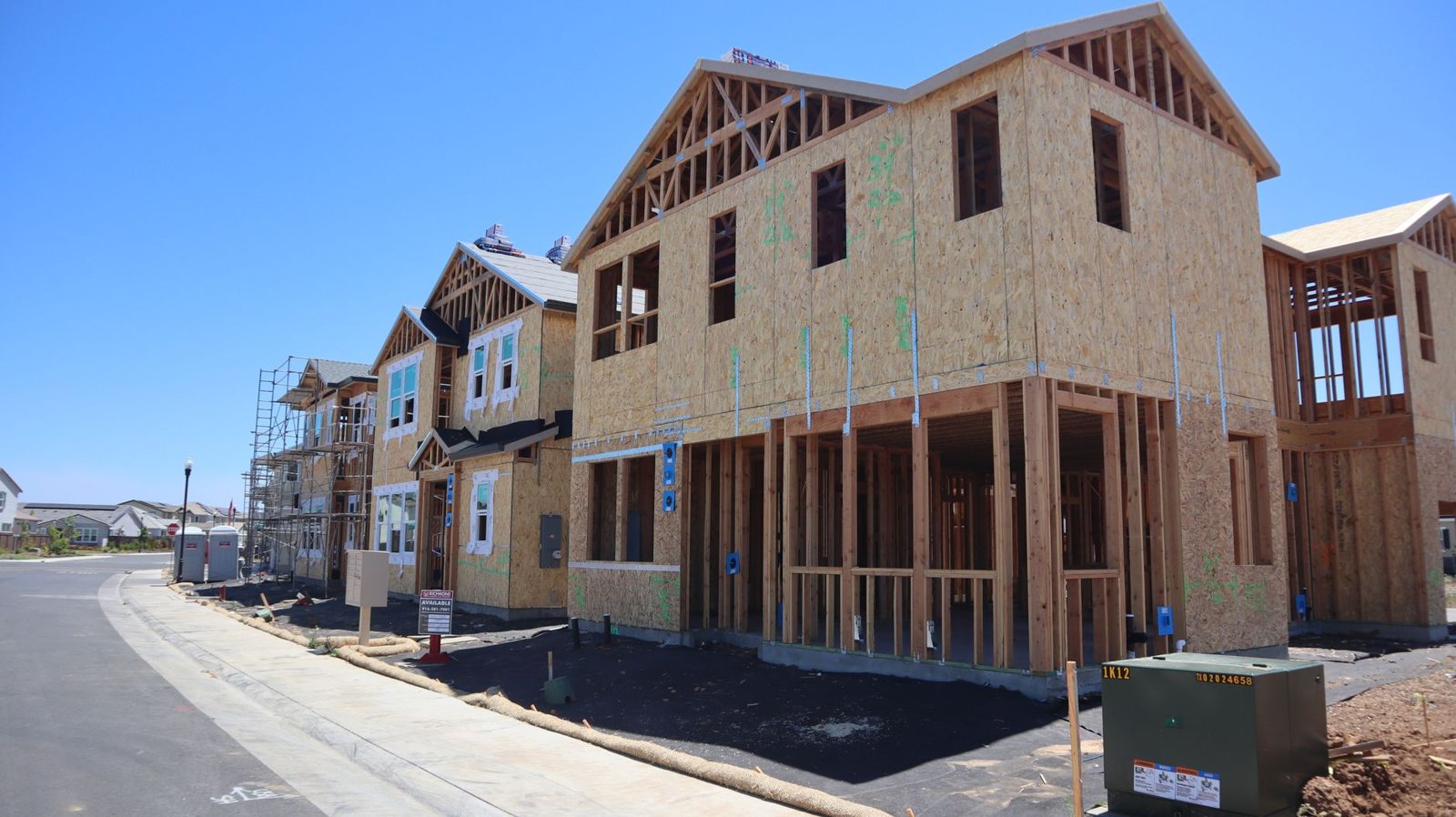 New homes being framed in a suburban subdivision