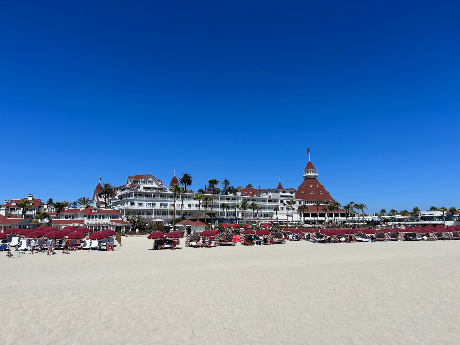The beach at Coronado with the historic hotel behind it