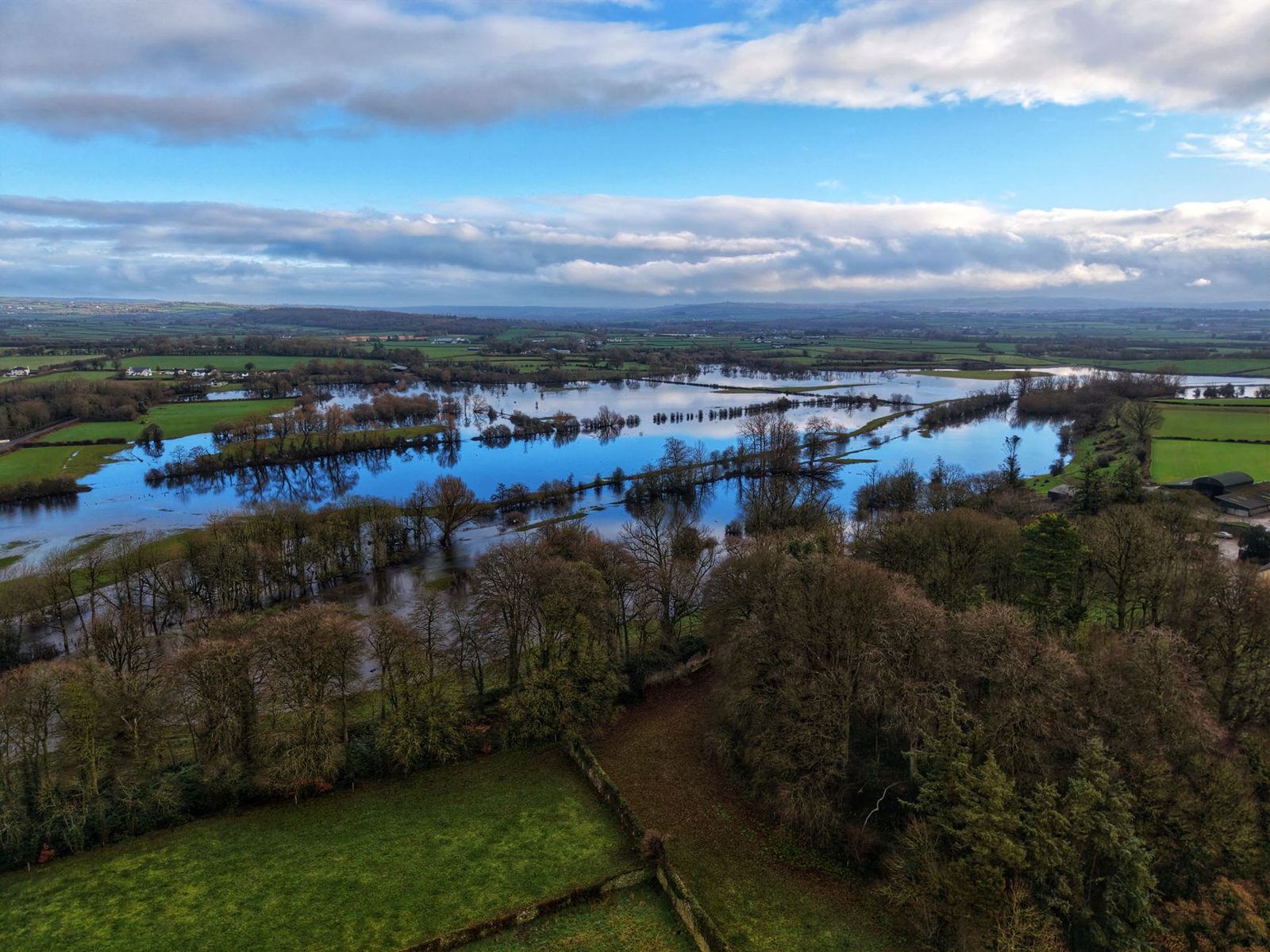 Flooded farmland from above