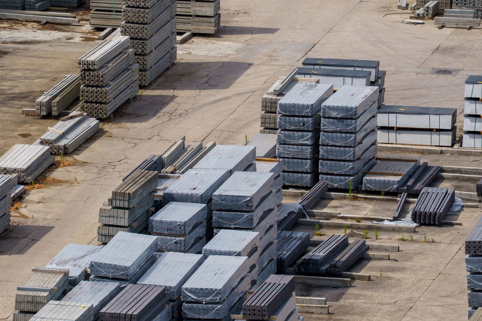 Precast concrete panels stacked at a jobsite