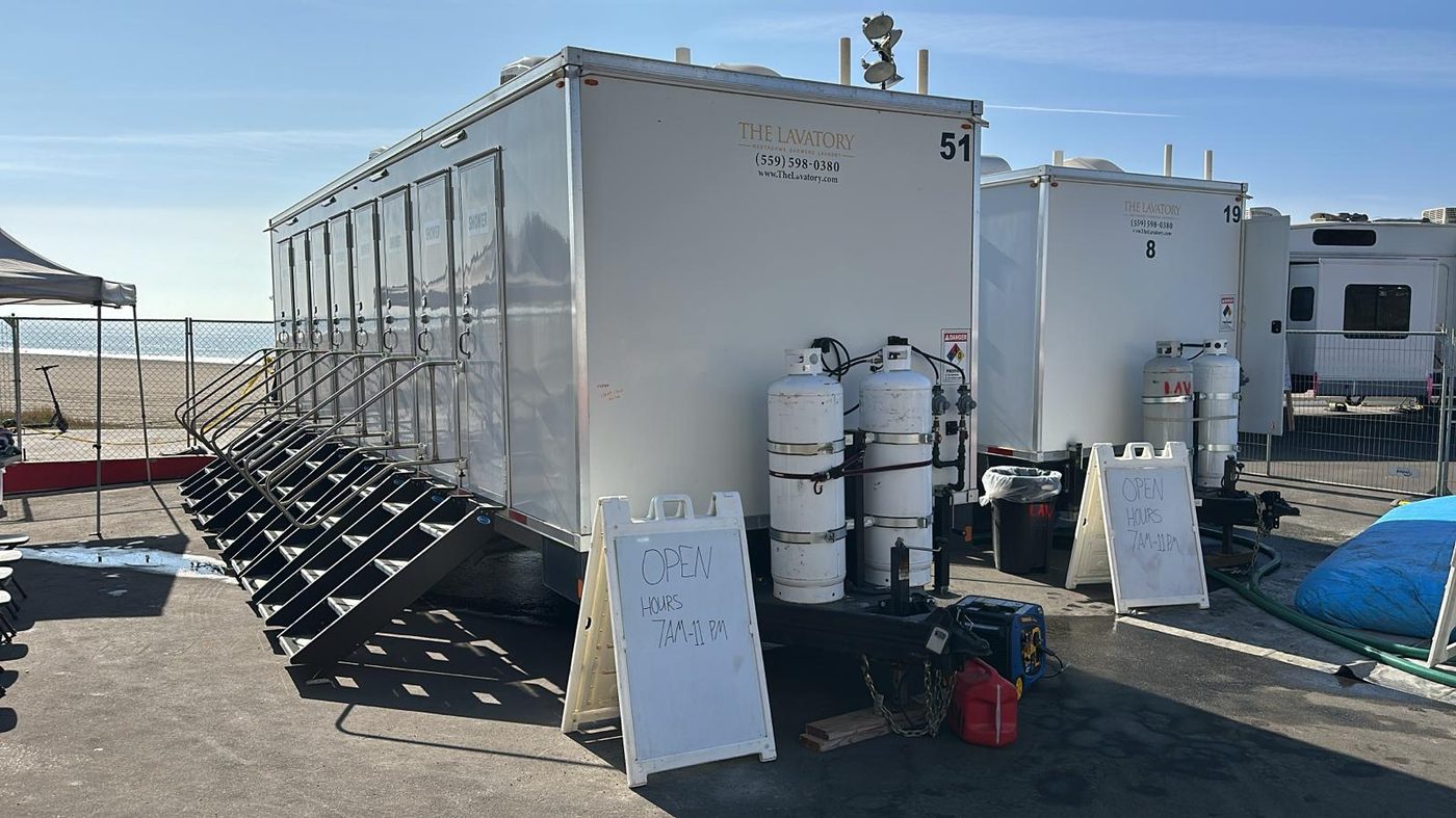 Shower trailer bank with water heating systems running during a sustained deployment
