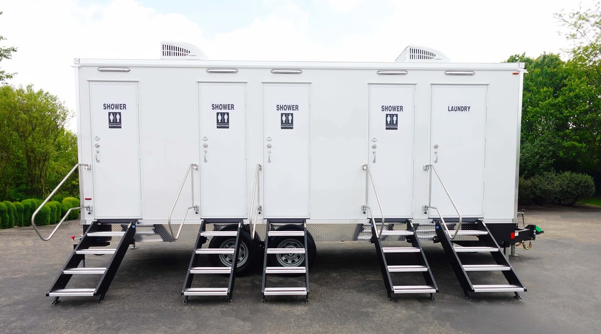 Multi door combo unit that adds washers and dryers to showers and restroom stations