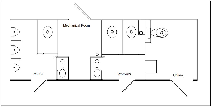 Floor layout locating the full ADA room at one end of the six standard private stations