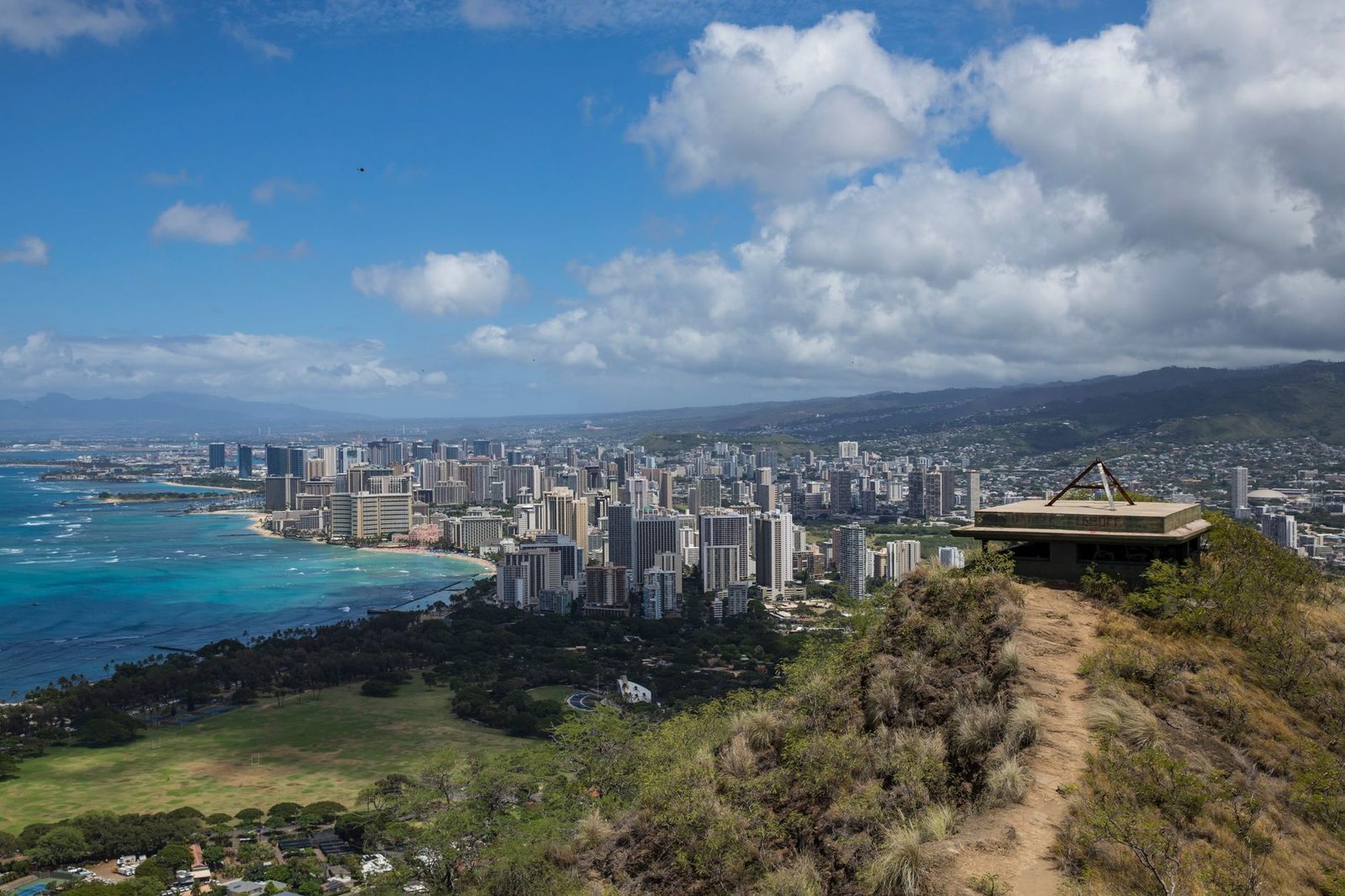 Honolulu and the south shore seen from a hilltop lookout above the city