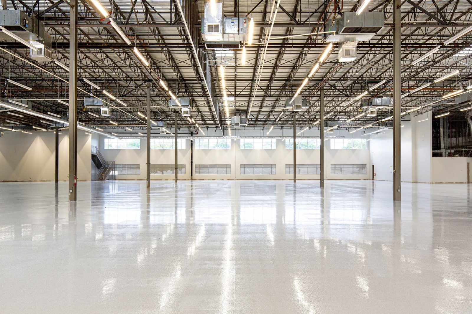 The empty hall of a new data center building before the racks go in