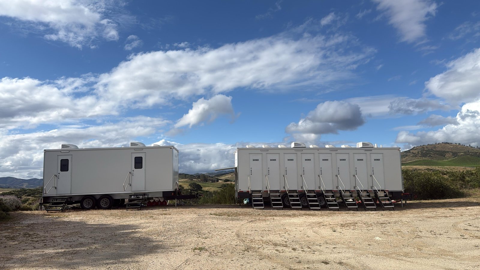 8 station shower trailer in the vineyard (shower trailer rental, Arizona)