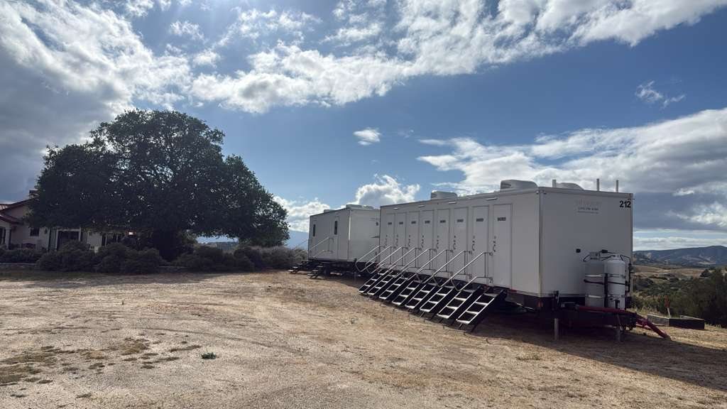 Shower trailer staged at the rural property, an Oregon shower trailer rental job